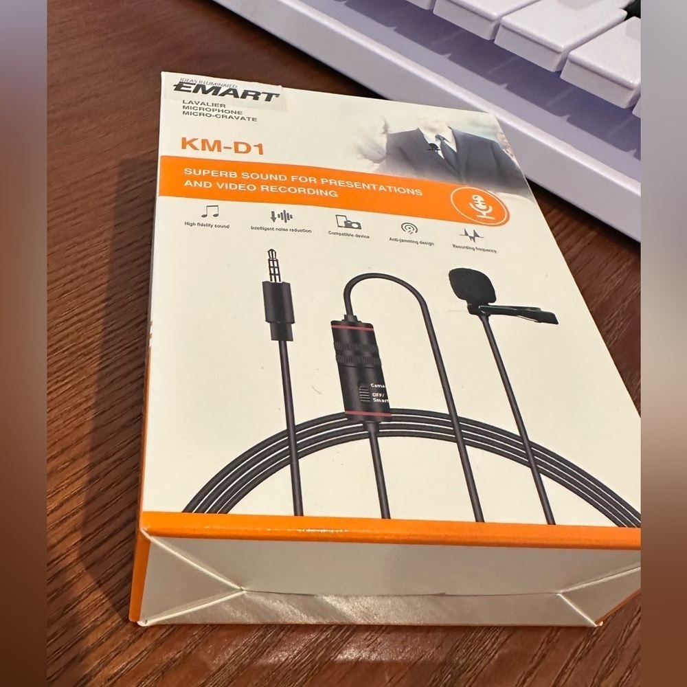 NIB. Lav Mic. Brand New Emart KM-D1 Lavalier Microphone in box. Never opened.